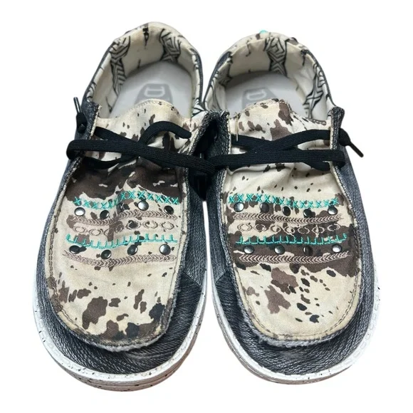 Buckle Exclusive Hey Dude Wendy Rodeo Kingman Shoes Size 8 Cow Print Turquoise - Picture 6 of 12